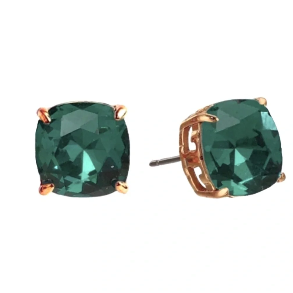 Tory Burch Kira green Crystal in gold stud earrings